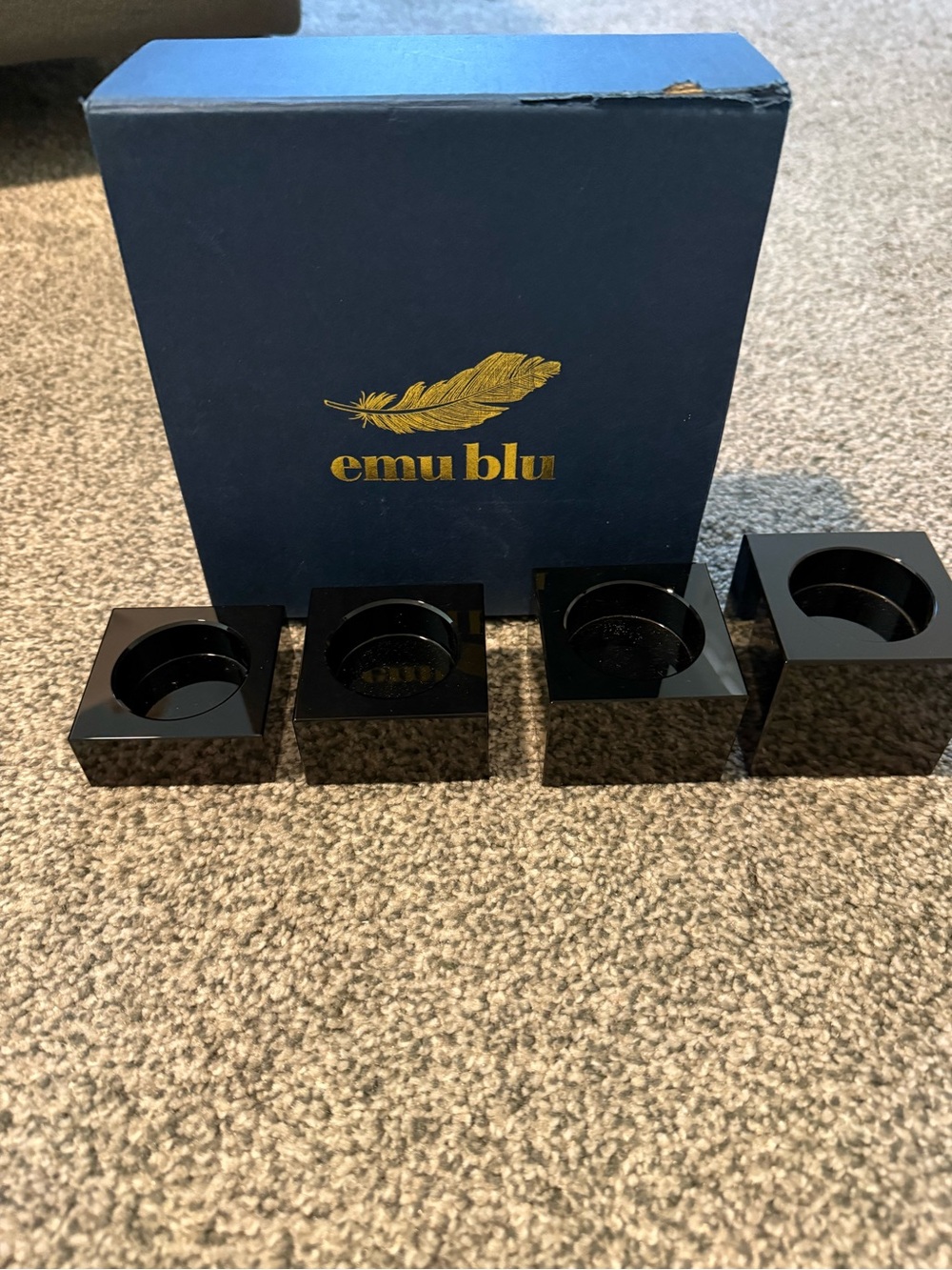 emu blu Black Square Napkin Rings - Set of 4